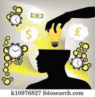 human hand putting idea bulb in human brain