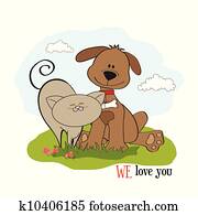 hund, &, katt, vänskap