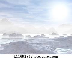 Icebergs - 3D render Icebergs - 3D render