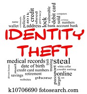 Identity Theft Word Cloud Concept in red & black Identity Theft Word Cloud Concept in red & black
