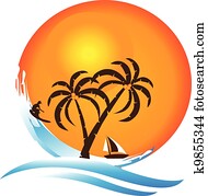 ilha tropical, paraisos, logotipo