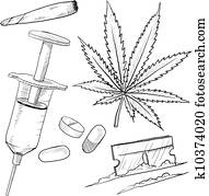 Illegal drugs objects sketch Illegal drugs objects sketch