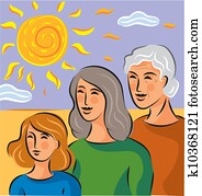 Illustration about genetics with three generations of women standing in a row