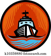 Illustration of a coast guard boat in an orange circle Illustration of a coast guard boat in an orange circle