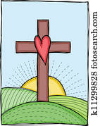 ilustração, de, crucifixos, com, coração