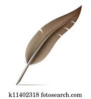 Image of feather pen on white background