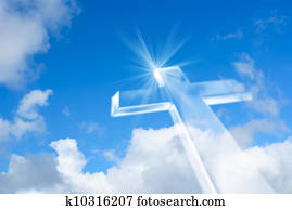 irradiando, brilhante branco, crucifixos, em, céu