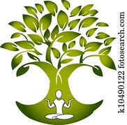 joga, figur, mit, baum, logo, vektor joga, figur, mit, baum, logo, vektor