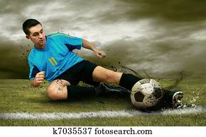 jogadores futebol, ligado, a, campo