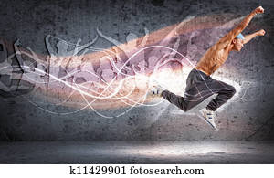 junger mann, tanzen, hip hop, mit, farbe, linien