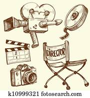 kino, und, photographie, altmodisch, satz kino, und, photographie, altmodisch, satz