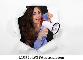 kvinne, med, ei, megaphone