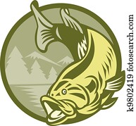 Largemouth Bass Fish Jumping Retro Largemouth Bass Fish Jumping Retro