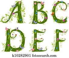 letra, de, a, foliage