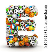 Letter E, gaming balls alphabet