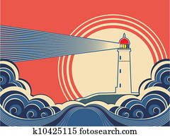 leuchtturm, mit, blau, sea., vektor, farbe, natur, plakat leuchtturm, mit, blau, sea., vektor, farbe, natur, plakat
