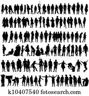 leute, vektor, schwarz, silhouette, mann frau