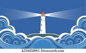 Lighthouse with blue sea. Vector symbol card Lighthouse with blue sea. Vector symbol card