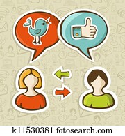 Like and twitter icons connecting people Like and twitter icons connecting people
