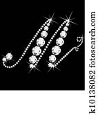 *m*, כתב משופע, מכתב, עם, יהלומים