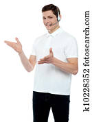 macho, televendedor, el comunicarse, con, cliente