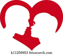 man and woman silhouette in heart