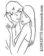 man en vrouw, in, omhelzing