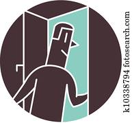 Man walking through door Man walking through door