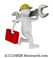 Man with wrench on white background. Isolated 3D image Man with wrench on white background. Isolated 3D image