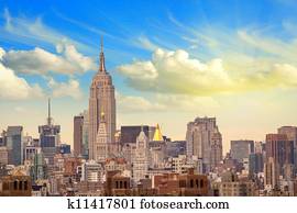 Manhattan Skyscrapers with Cloudy Sky, New York City Manhattan Skyscrapers with Cloudy Sky, New York City