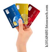 mannelijke, hand, weergeven, betaalkaarten