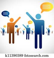 Many people talking, speaking or chatting graphic. The illustration shows many people symbols with chat icons speaking with one an other Many people talking, speaking or chatting graphic. The illustration shows many people symbols with chat icons speaking with one an other