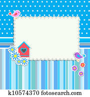 marco, con, flores, y, aves