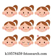 menina, expressions., engraçado, caricatura