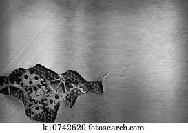 metal, fundo, com, mecânico, dano, e, visível, engrenagens, de, eng