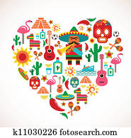 Mexico love - heart with set of vector icons Mexico love - heart with set of vector icons