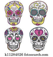 mexikanisch, zucker, totenschädel, satz