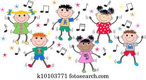 mezclado étnico, niños, bailando, disco