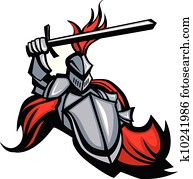 mittelalterlich, ritter, mit, schwert, und, schutzschirm, vektor, maskottchen mittelalterlich, ritter, mit, schwert, und, schutzschirm, vektor, maskottchen