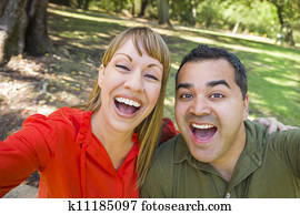 Mixed Race Couple Self Portrait at the Park