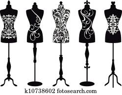 mode, mannequins,, vektor, satz mode, mannequins,, vektor, satz