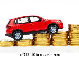 model car and coins. car costs