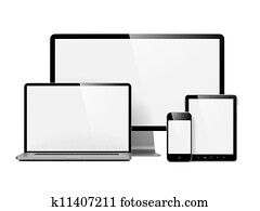 Modern Electronic Devices Isolated on White.