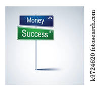 Money success direction road sign. 