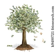 Money Tree with US Dollar bank notes in place of leaves.