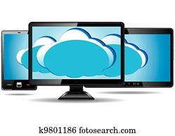 Monitor, tablet and smart phone with cloud Monitor, tablet and smart phone with cloud