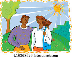 Mother and daughter talking and walking together