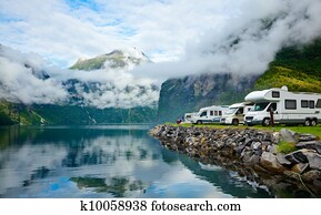 Motorhomes at Norwegian campsite Motorhomes at Norwegian campsite