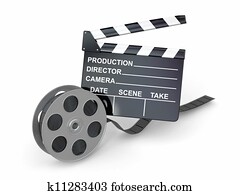 Movie industry. Clapperboard and film reel. Movie industry. Clapperboard and film reel.
