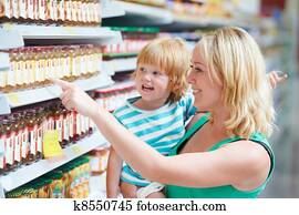 mulher, e, menino, fazer, shopping